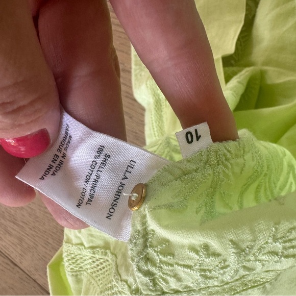 Ulla Johnson - Lime Green Embroidered Puff Sleeve Blouse W/ Mesh Trim Sz 10 - Picture 5 of 6